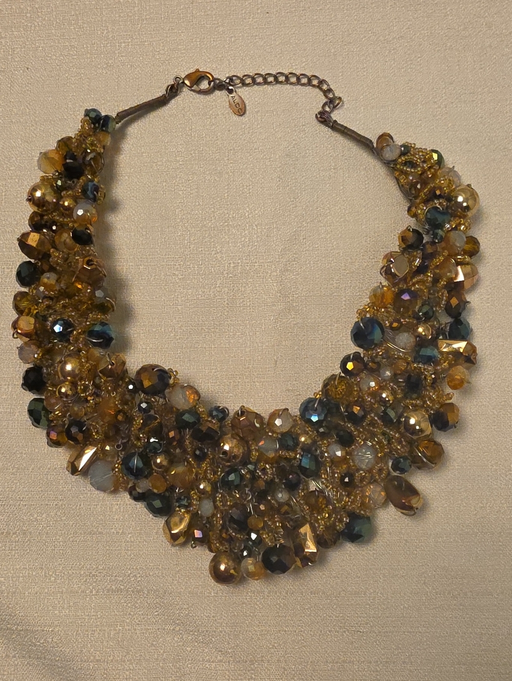 Aldo Multi-color Beaded Statement Collar Bib Necklace in Gold and Green